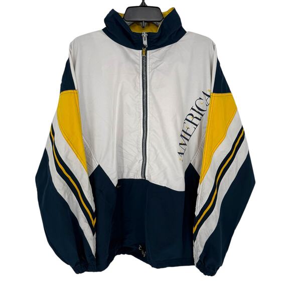 Vintage 1990s Perry Ellis America Logo Boating Windbreaker Jacket Men’s L Preppy - Picture 1 of 6